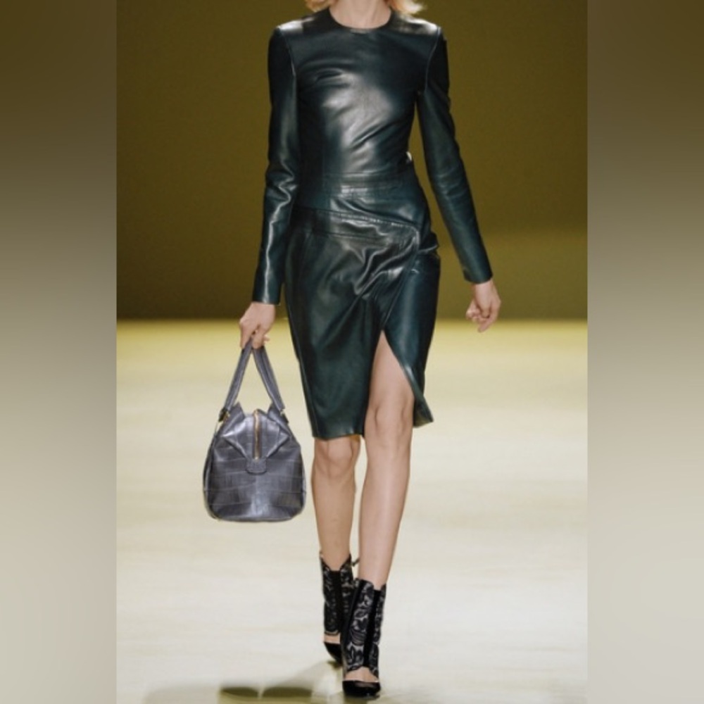 J. Mendel Green Leather midi dress size 10